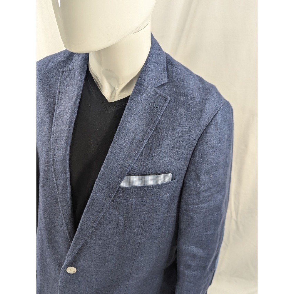 New No Tags Cremieux Linen Jacket Blazer Blue Elbow Patch Unstructured‎ Med 44"